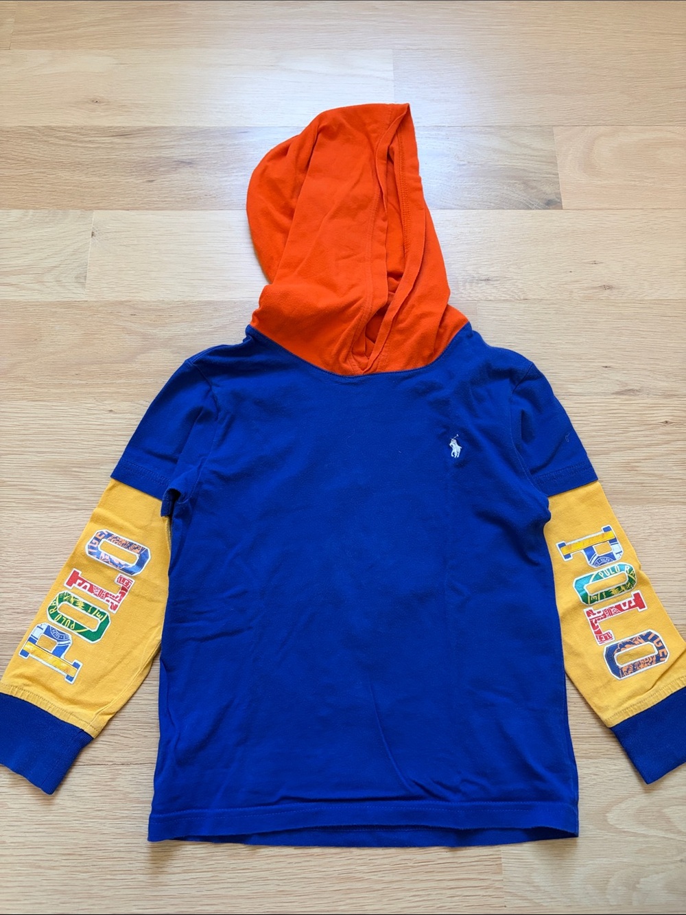 Ralph Lauren Kids Royal Blue Top with Orange Hood & Yellow Sleeves